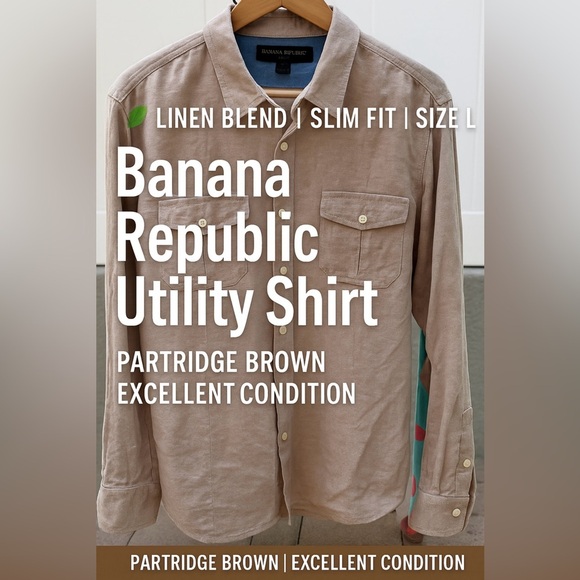 Banana Republic Utility Shirt L | Slim Fit Linen Blend | Partridge Brown - Picture 1 of 11